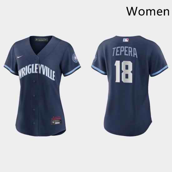 Chicago Cubs 18 Ryan Tepera Women Nike 2021 City Connect Navy MLB Jersey